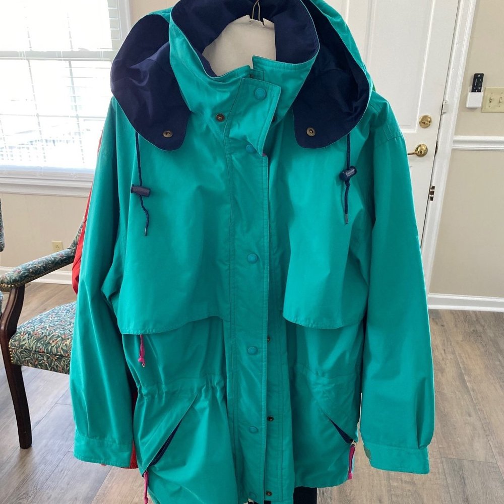 Eddie Bauer Womens Raincoat - Button & Zipper, Waist Pull, Hidden Inside Pocket,